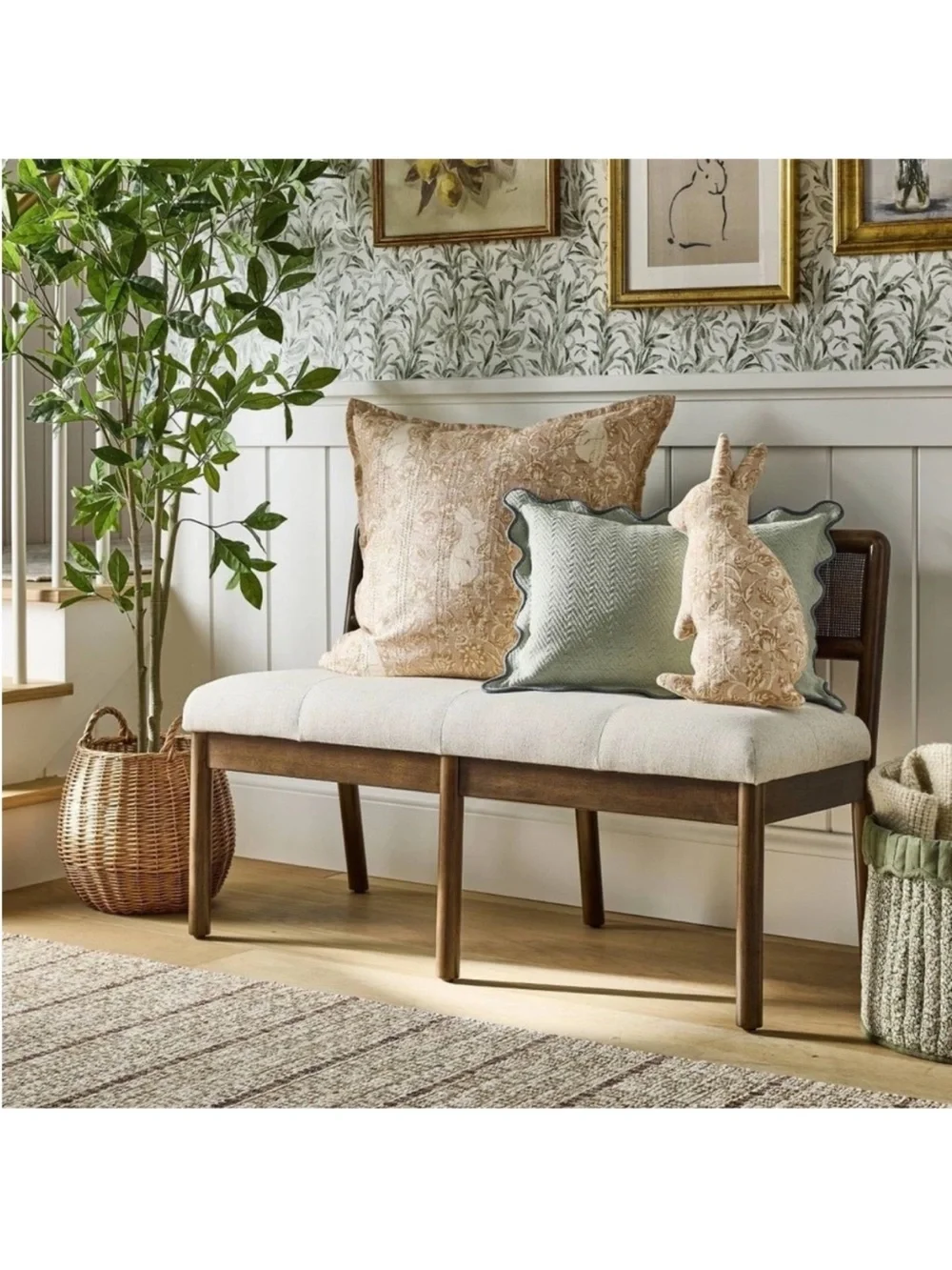 Oversized Square  Hidden Bunny Floral Coral Throw Pillow Threshold Studio McGee